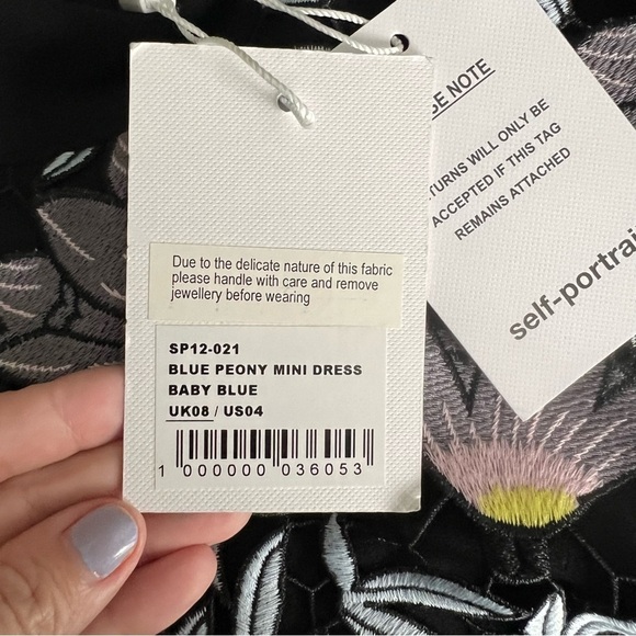 SELF PORTRAIT BABY BLUE PEONY MINI DRESS NEW Size 4 Tuckernuck Shopbop floral - Picture 6 of 9